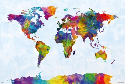 Poster mappemonde aquarelle - poster, en