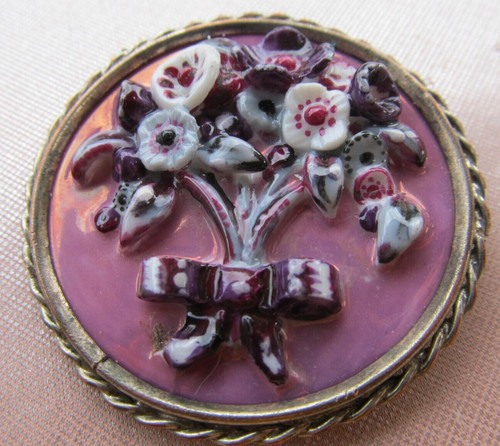 Broche porcelaine relief - porcelaine,