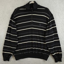 Paul & Shark Yachting Sweater Mens L Black Striped Virgin Wool 1/4 Zip Pullover