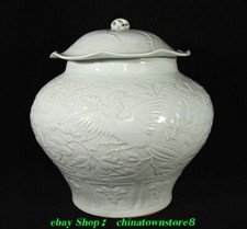 15'' Old Dynasty White Glaze Porcelain Crane Animal Flower Crock Pot Jar Bowl