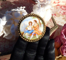OLD BROOCH with CABOCHON in PORCELAIN from LIMOGES decor gallant scene