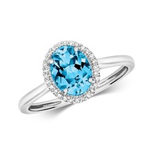 Bague Femme Or Blanc 9 k/carat et Diamant 0.08 Carat avec Topaze Bleu
