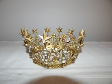 ANTIQUE VIRGIN Religious Brass and Rhinestone Crown with Gold Diamond Ring