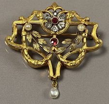 Ancien broche pendentif or 18carats rubis perles fines 18K gold brooch pendant