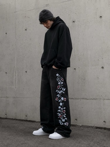 Jean baggy bleu - , floral
