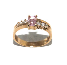 Femmes 9ct Bague or Jaune Ensemble Avec Rose et Transparent Pierres, GB Taille P