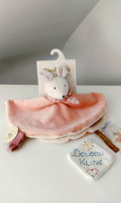 Doudou Plat Rond Souris Rose