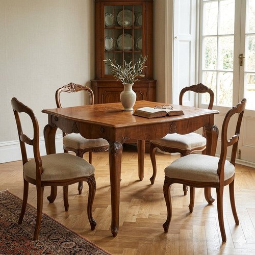 Table ancienne noyer gravé - noyer,