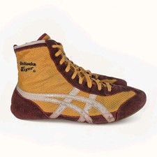 RARE Onitsuka Tiger 81 Asics Wrestling Shoes Men's Sz 8.5 Mesh Yellow Maroon  