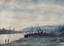 Vue de port, aquarelle signée