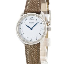 HERMES Arceau AR5.210 White Arabic Simple Round Blue Hands Women Watches Q