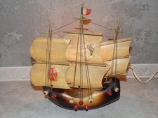 ANCIENNE LAMPE DE CHEVET CARAVELLE BATEAU NAVIRE BOIS ANNEES 60
