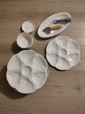 Service à Huitre complet Faïence Blanche Gien Barbotine boite d'origine 