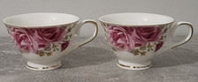 Lot 2 Tasses A Thé Café Porcelaine Motif Fleur Rose Céramique Vintage
