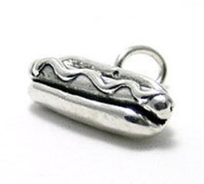 Guaranteed 925 Sterling Silver 3D Yummy Hot Dog Frankfurter Charm