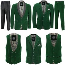 Hommes Velours Vert Vintage 3 Pièce Costume Smoking Veste Blazer Gilet Pantalon