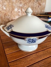 Soupière En Porcelaine De Couleuvre Bleu Et Or Parfait État 
