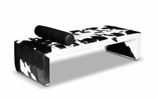 Lit de Jour Cuir Recamière Repos Chaise Longue Cube. Vrai Peau Vache Noir-Blanc