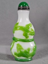 Chinese Three Dragon Carved Peking Overlay Glass Snuff Bottle