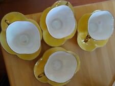 SARREGUEMINES 4 ANTIQUE COFFEE CUPS PORCELAIN QUADRILOBE YELLOW MOTHER OF PEARL