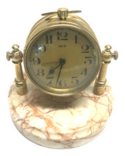 Antique 1930s=1940s Art Deco Alarm Clock "DEP" Swivel on Marble Works
