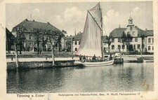 Carte ALLEMAGNE TÖNNING A. EIDER Hafenpartie mit Viktoria Hotel