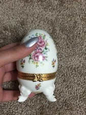 Porcelain Egg Shaped Floral Trinket Boxes, Formalities By Baum Bros.