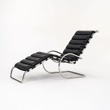 1980 Knoll Mies van der Rohe MR Adjustable Chaise Lounge Chair in Black Leather