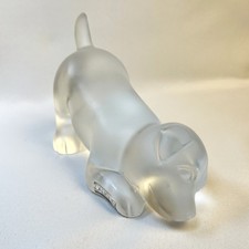 Lalique France Chien Chiot Mischievous Crystal Puppy Dog Signed H 4.5"x L 6.75"