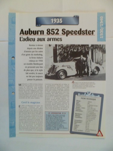 Carte fiche auto auburn - fiche, 852