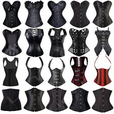 BLACK PUNK WOMEN BONED WAIST TRAINING CORSET OVERBUST LACE UP BUSTIER TOP SHAPER