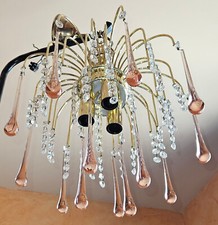 Lustre cascade vintage Laiton doré & pampilles verre MASSIVE fabriqué en Italie