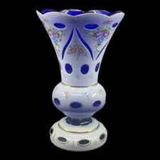 Vase Médicis - Bohème  - Cristal Opaline Overlay  - Ancien  - Bleu