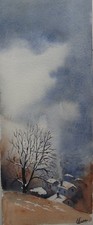 Original Signed Hamlet Snow Landscape Mountain Watercolor