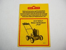 Wolf UV-P Motor Scarifier Professional Series A Owners Manual Parts List