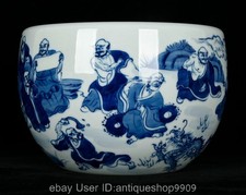 7.4 "Qing Kangxi marqué bleu blanc porcelaine 18 Arhat motif pot pot crock