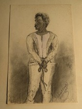 J. de SAINT LOUP (XIX) DESSIN HOMME NOIR AFRIQUE ANTILLES ESCLAVAGE PRISON BAGNE