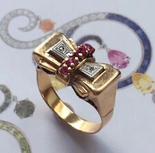 1.5 Ct Simulated Ruby Bague Tank Vintage Style Fine Ring 14K Yellow Gold Plated