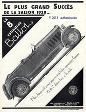 PUBLICITE AUTOMOBILE BALLOT LA 8 CYLINDRES 6&7 PLACES ART DECO DE 1927 FRENCH AD