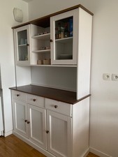 Buffet vaisselier d’occasion Blanc et bois , 5 portes , 3 tiroirs