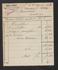 PARIS (II°) VEILS / CYCLES ""BRUEL Freres"" Invoice in 1893