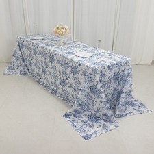 90" x 156" Blue French Toile Pattern Polyester Rectangular Tablecloth