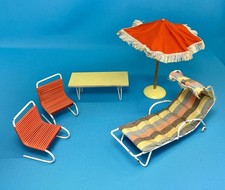 Vintage German Bodo Patio Dollhouse Furniture Table Chairs Chaise Umbrella MCM
