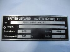 Nameplate Plate British Leyland Austin Morris Mini 1000 MK 2 II s92 S93