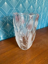 Antique vase, ART DECO, circa 1930, opalescent molded glass, with tulip decorations.