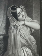 Hippolyte GARNIER, la vue, manière noire XIXe, élégante, perles, miroir, voile