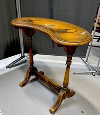 Chinoiserie Kidney Shaped Demi Lune Accent Desk Table Hand Painted Decor - B2