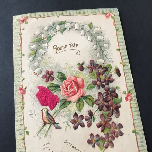 Carte ancienne gaufrée muguet - carte,