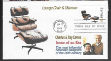 CHARLES & RAY EAMES LOUNGE CHAIR & OTTOMAN 2008 UNKNOWN CACHET FDC UNADDR