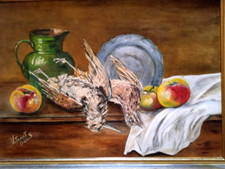 BEAU TABLEAU HUILE/TOILE  ENCADRE SIGNE   DU  PEINTRE  " VITRANT " 82 CM X 62 CM